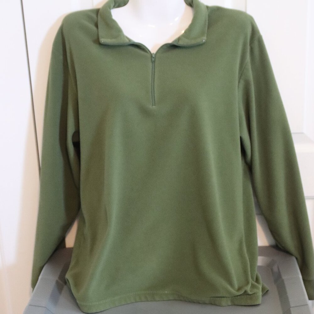 Sahalie Fleece Pullover Women Medium Quarter Zip Shirt Green Mock Neck VTG